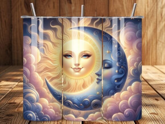 3D Sun and Moon 20oz Tumbler Wrap PNG