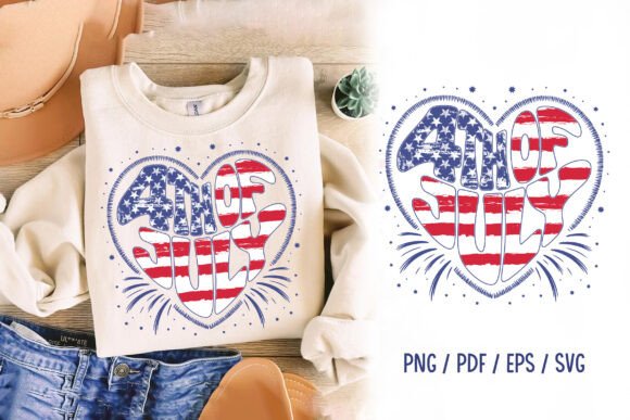 4th of July T-shirt Design Heart PNG: A Patriotic Statement for Independence Day