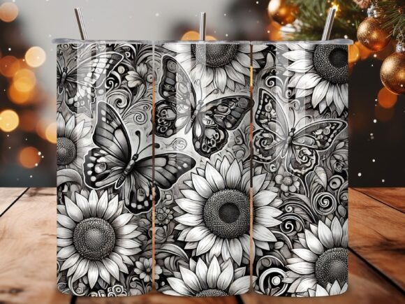 Black and White Sunflower Butteerfly: A Unique Design for Tumbler Wraps