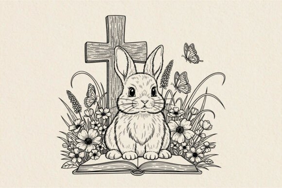 Christian Easter Bunny Cross Book SVG
