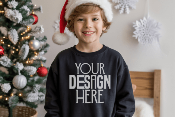 Christmas Kids Black Sweatshirt Mockup