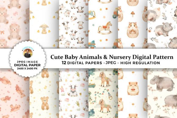 Cute Baby Animal Nursery Digital Paper