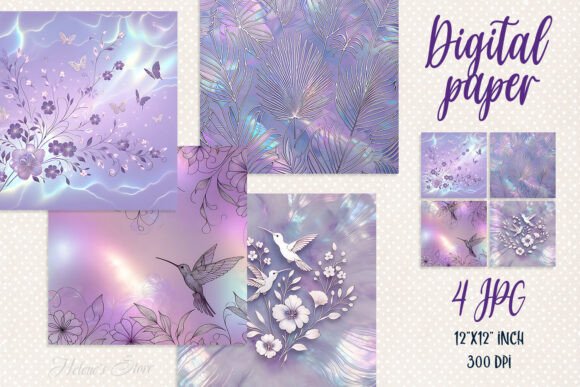 Floral Lilac Pearl Digital Paper Set for Creative Projects