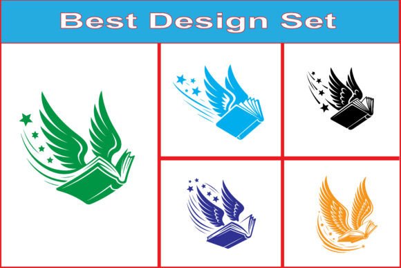 Flying Book with Wings Vector Design Set