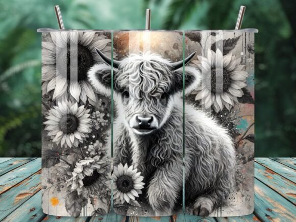 Highland Cow with Daisies Tumbler: A Unique Design for Custom Drinkware