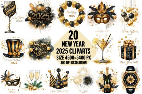 New Year 2025 Clipart Bundle