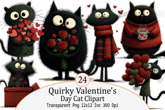 Quirky Valentine’s Day Cat Clipart: A Creative Twist for Modern Designers