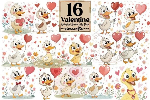 Whimsical Drawn Silly Duck Valentine PNG