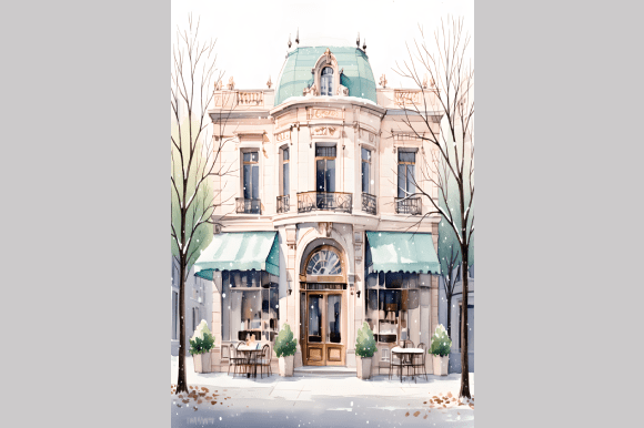 Winter Café Facade Watercolor Illustration: A Timeless Addition to Your Creative Projects